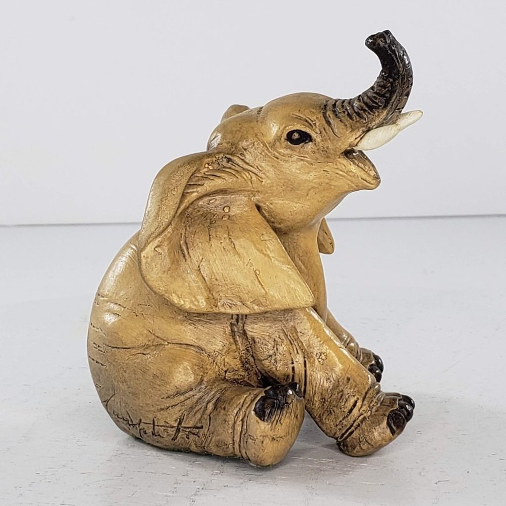 Vintage Guido Cacciapuoti Baby Lucky Elephant Figurine Signed Trunk Up